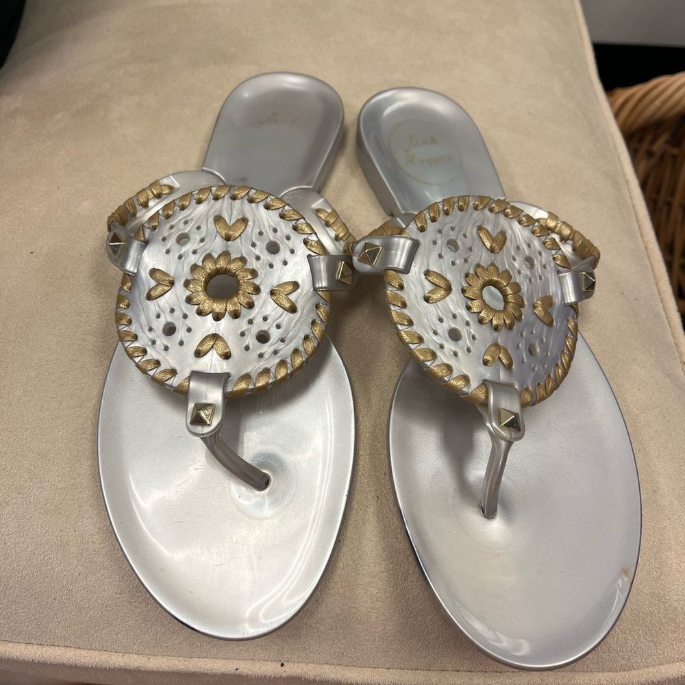 Jack Rogers Georgica Jelly Sandals Silver /Gold sz 8